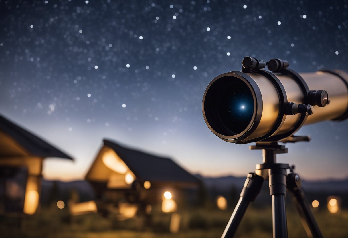 Astronomy for Beginners : A telescope pointed at the night sky, with stars and planets visible. 